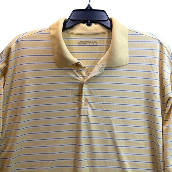 Nike Golf Polo Shirt Mens Large Yellow Striped Fit Dry Short Sleeve Preppy Sport - Picture 3 of 8